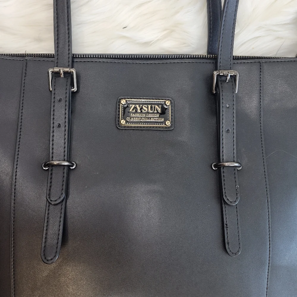 Zysun Classic Collection black women large carryall laptop tote bag